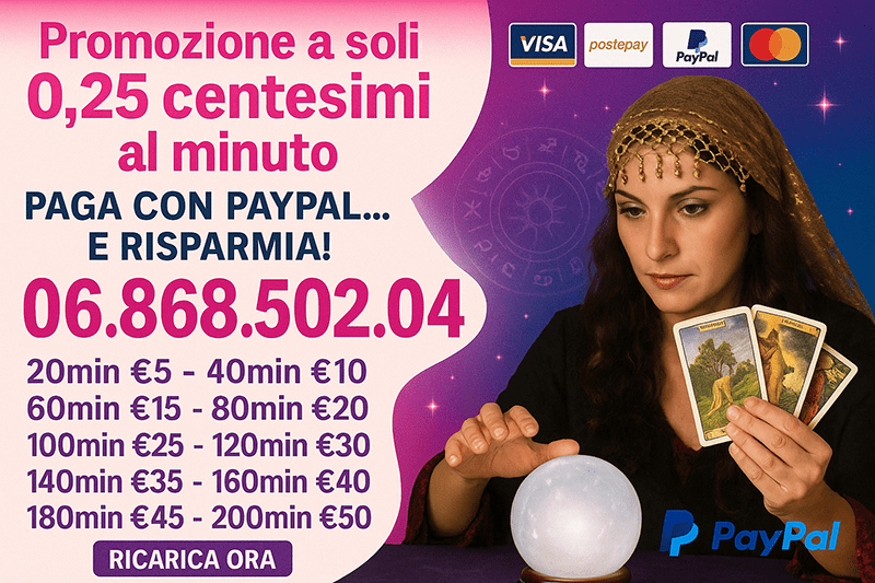 Cartomanzia al telefono a basso costo a 0,25 euro al minuto con pagamento PayPal sicuro